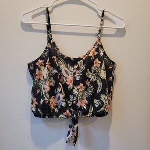 H&M Black Floral Camisole with Tie-Front